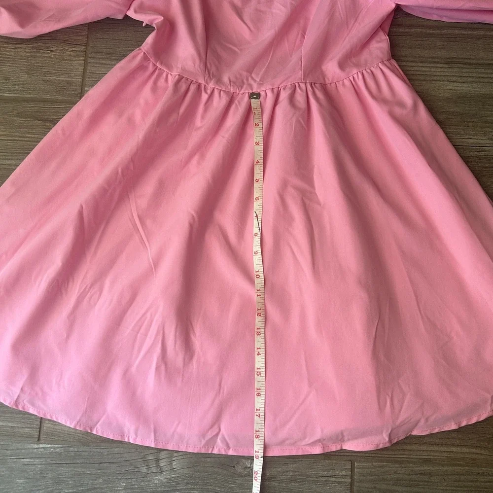 SHEIN Pink Puff Sleeve Babydoll Mini Dress Square Neck Cottagecore Womens Size S